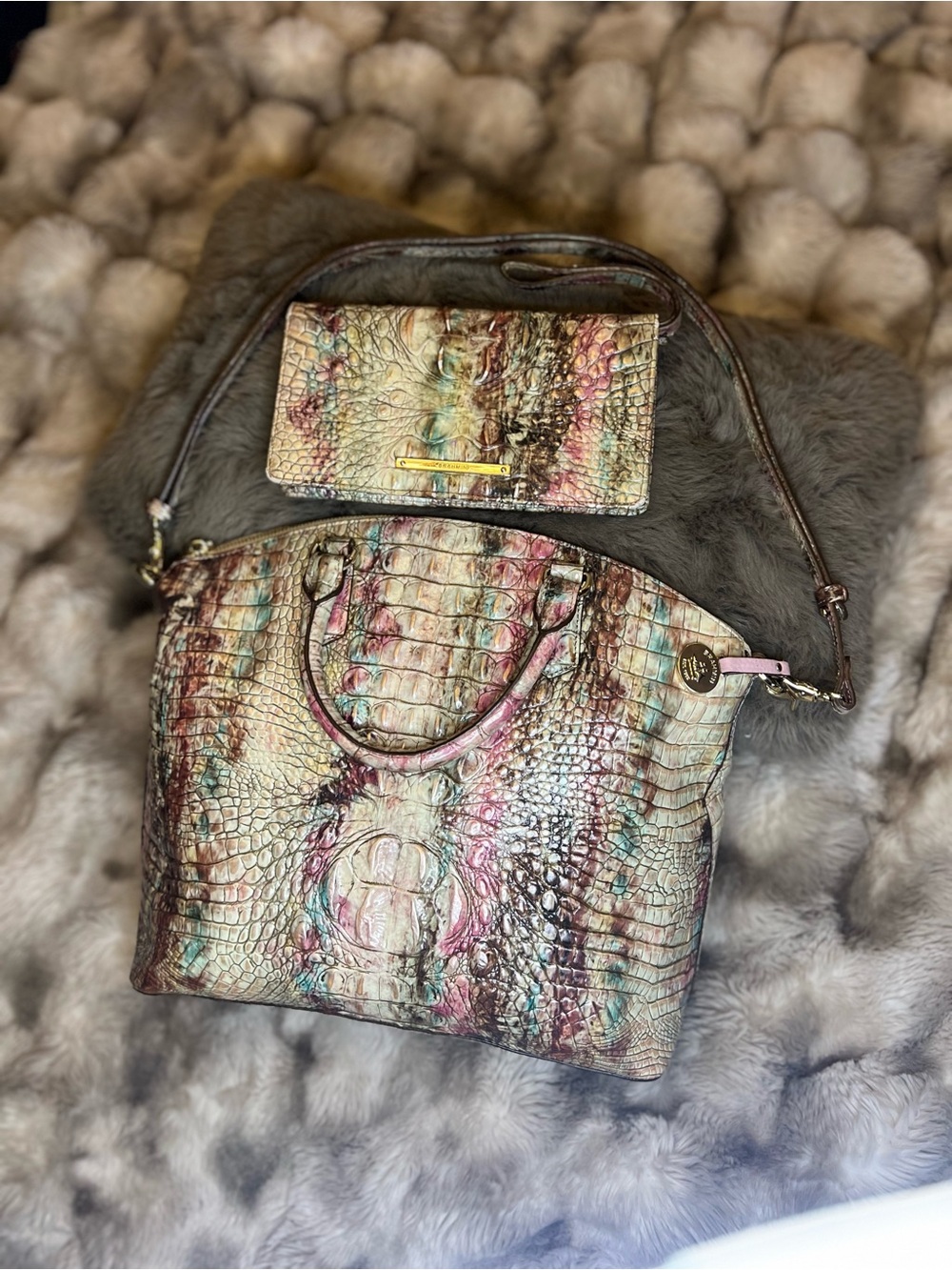 Brahmin Lg Duxbury Satchel w Ady Wallet in Seltzer Ombre Melbourne (MSRP $665)